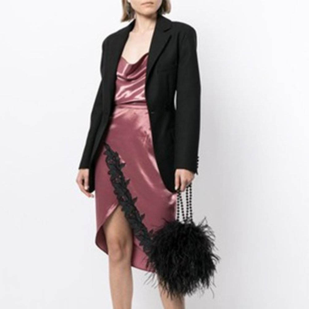 Fleur Du Mal Lily Black Lace-Trim Faux Wrap Rosewood Pink Skirt